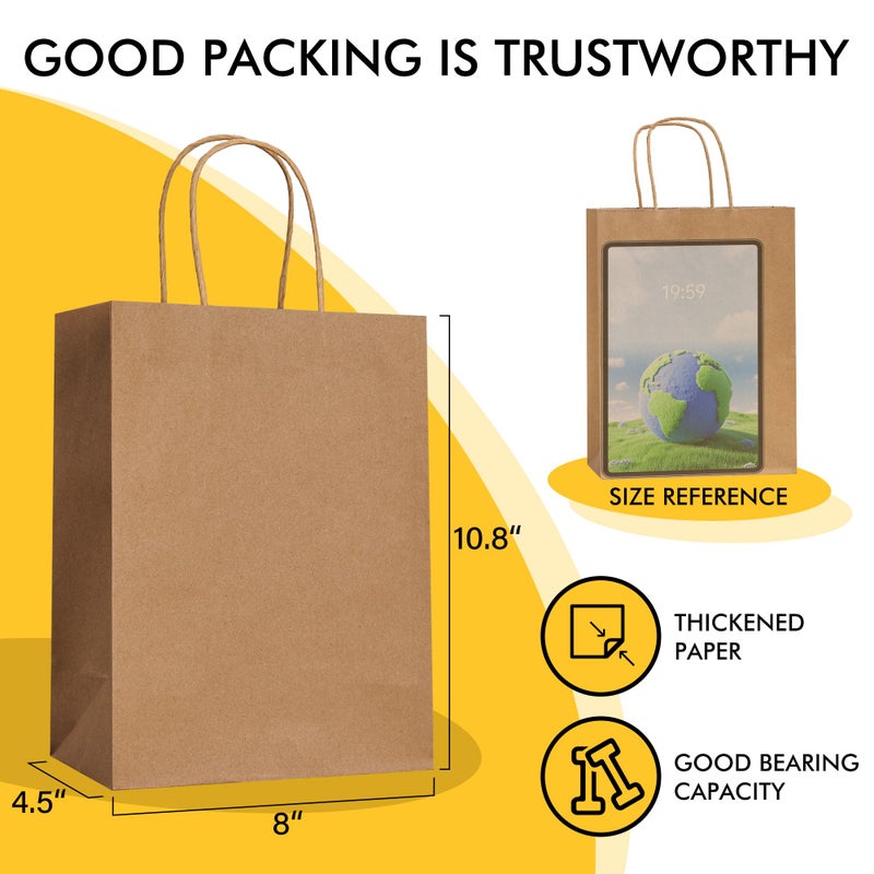 RACETOP 50Pcs 8x4.5x10.8 Inch Brown Gift Bags with Handles  Paper Gift Bags Bulk  Kraft Paper Bags for Craft  Retail  Shopping  Favor - Image 2
